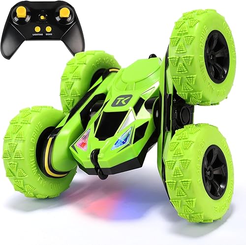 Threeking Rc Stunt Car Automóvil de acrobacias con control remoto, camión todoterreno con volteo de doble cara, rotación de 360, deformación 3D,