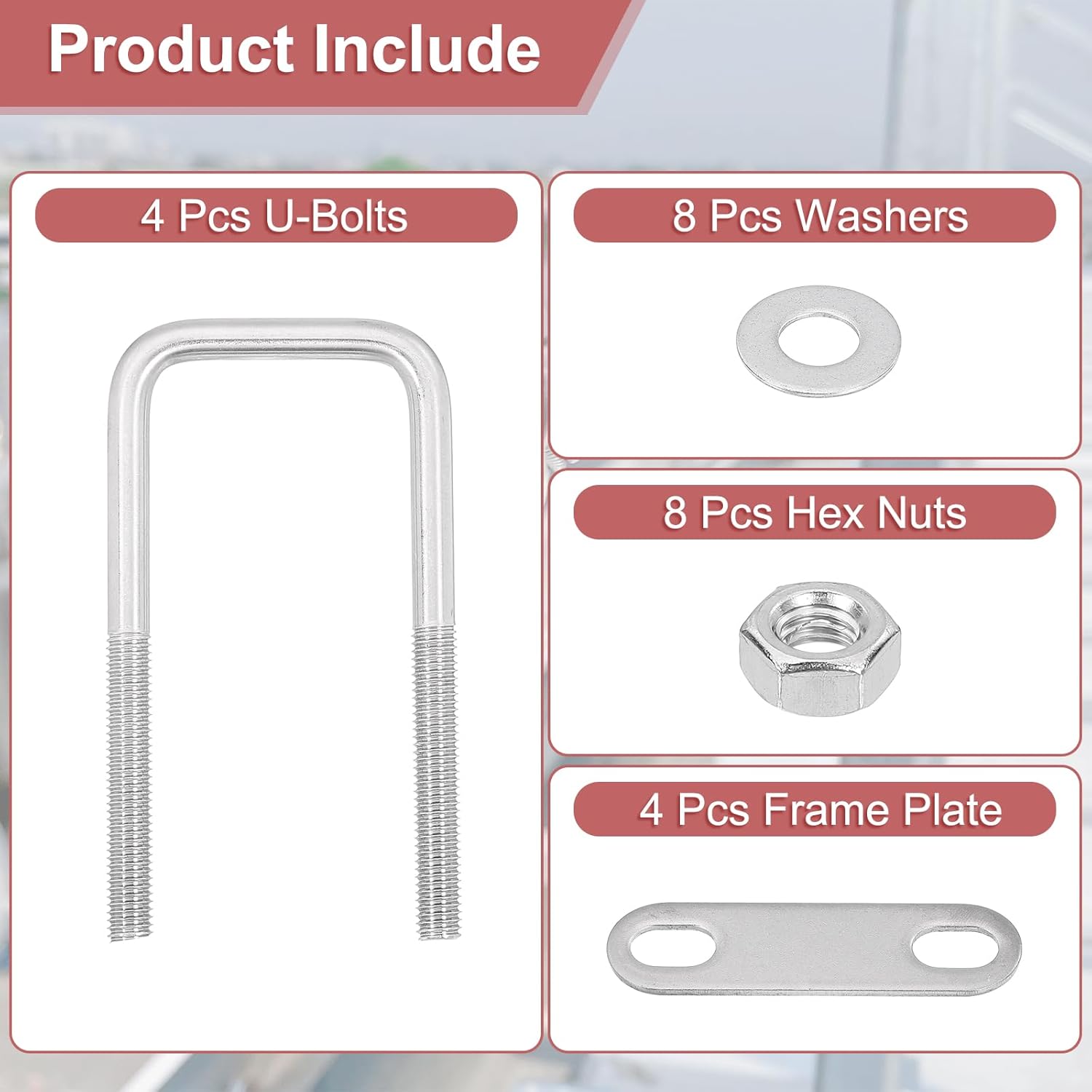 uxcell 4Sets 304 Stainless Steel Square U-Bolts, 1.65" (42mm) Inner Width 3.94" (100mm) Length M8 with Nuts, Frame Plate, Gasket for Automobiles Trailer, Ski Boat, Fishing Boat, Pipelines