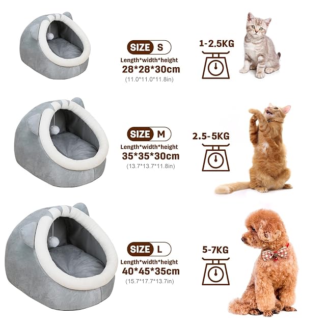 Foto 3 de 6 de PETCUTE Camas para Gatos, Nido de Mascotas,Cama Cueva para Gatos con Cojines Extraíbles y Lavables,Casa…