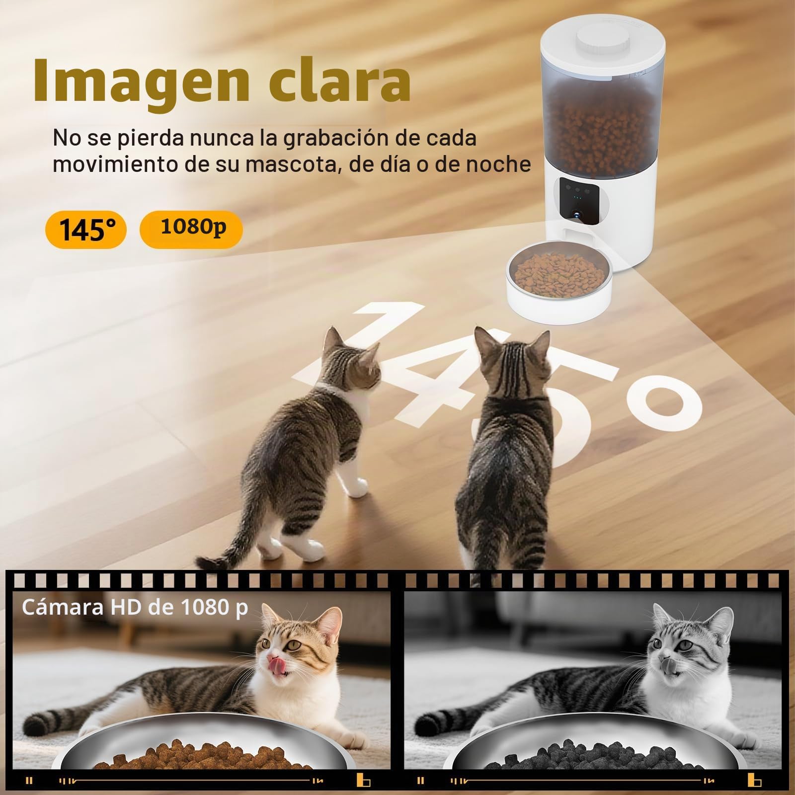 PF1-6L Comedero Gato Automatico WiFi, Cámara 1080P HD, Cuenco de Acero Inoxidable, Programable y con raciones, Antisuciedad y Cierre automático de Salida, Batería de Reserva