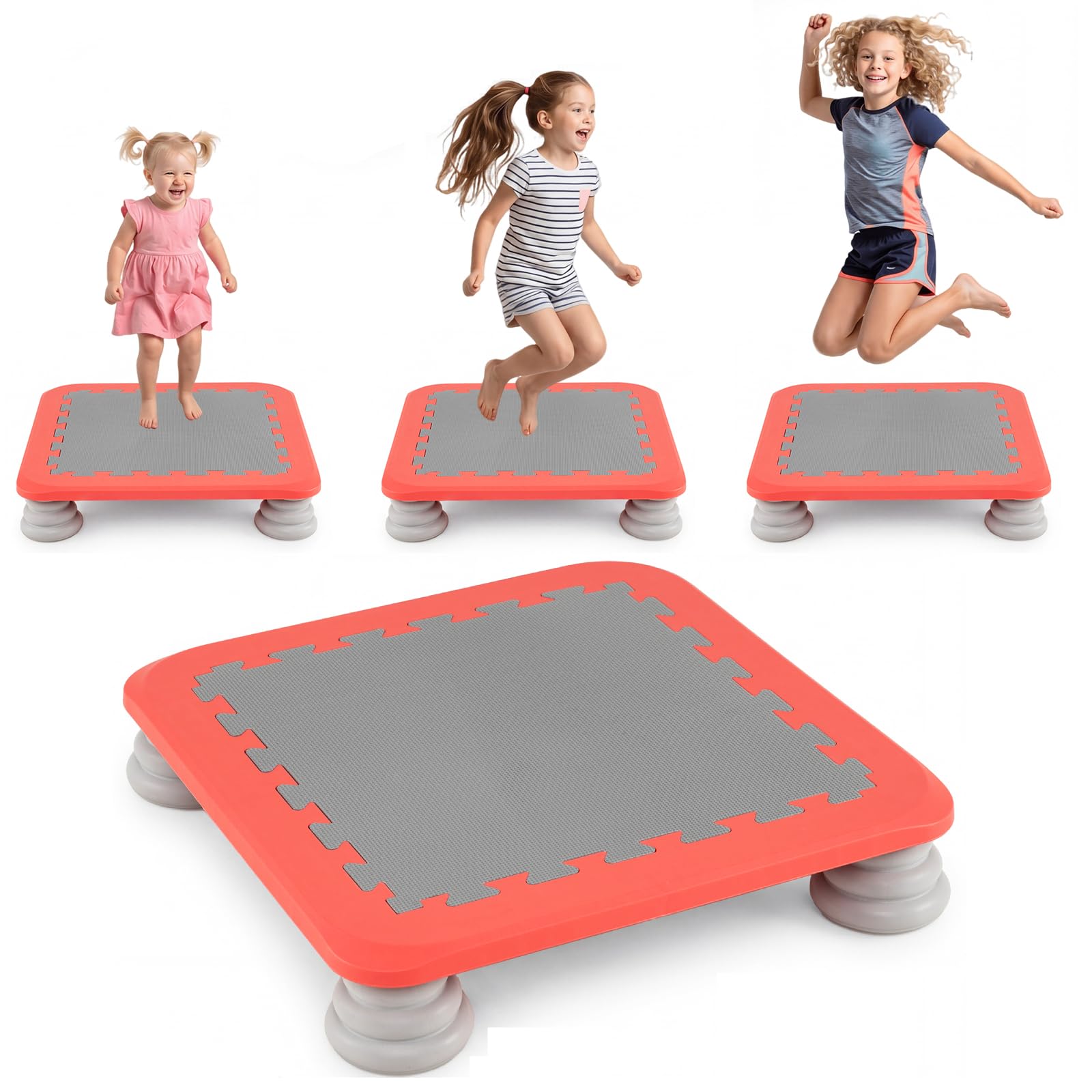 SPOTRAVEL Kids Mini Trampoline, 65cm Sensory Bouncing Board (Red)