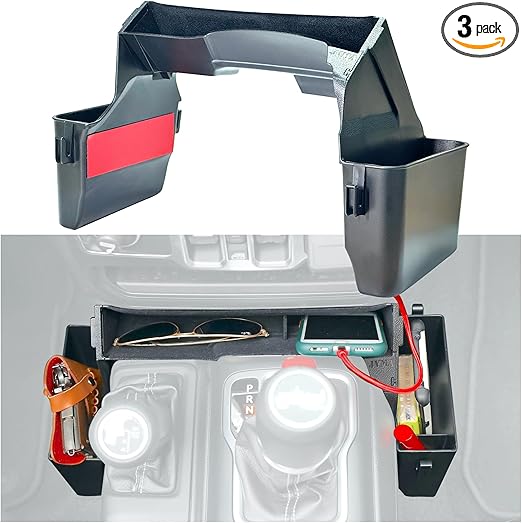 JVMA Center Console Organizer Gear Shift Tray for Jeep Gladiator Accessories and Jeep Wrangler JL JLU 2025 2024 2023 2022-2018 Rubicon Sahara 4xe Storage Box Hook (US Patent) Interior
