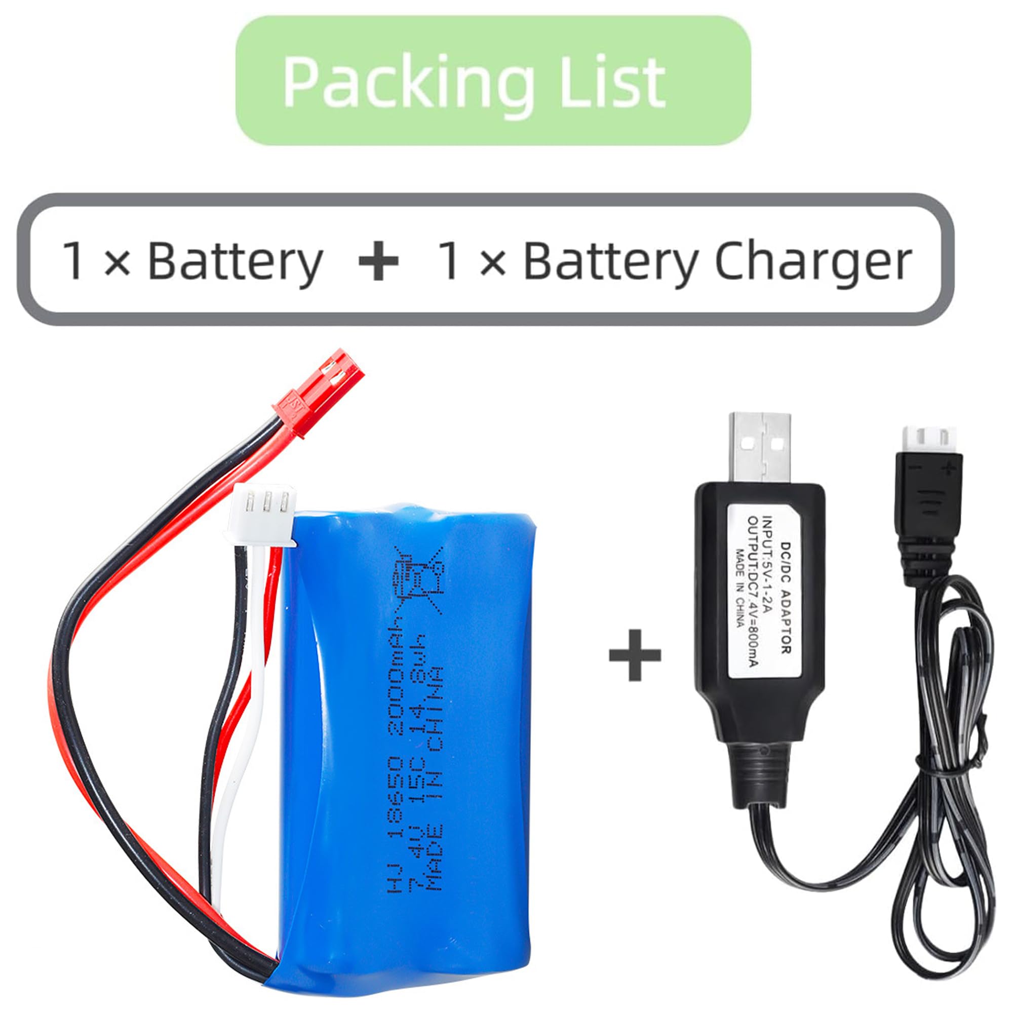 ERYNK Batterie Li-ion SM-2P rechargeable 3,7 V 500 mAh pour RC Stunt Car RC Car RC Boat Tumbling Amphibious RC Car RC Camion et C63 E35 DE38 DE40 DE50 DE55 et USB