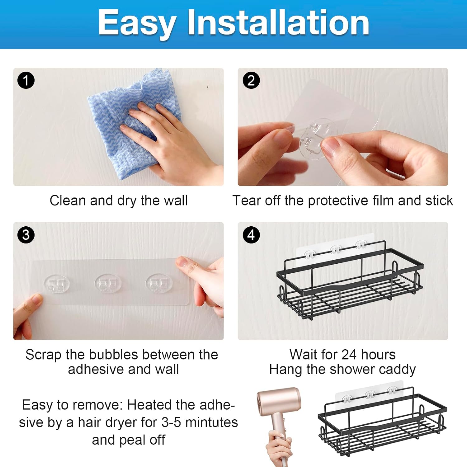 Upgraded Shower Caddy Adhesive Replacement,Strong Adhesive Hooks for Shower Caddy, Waterproof Shower Shelf Adhesive, Shower Adhesive Strips for Shower Organizer and Kitchen Racks (5 Pcs(Triple Hooks)) thumbnail