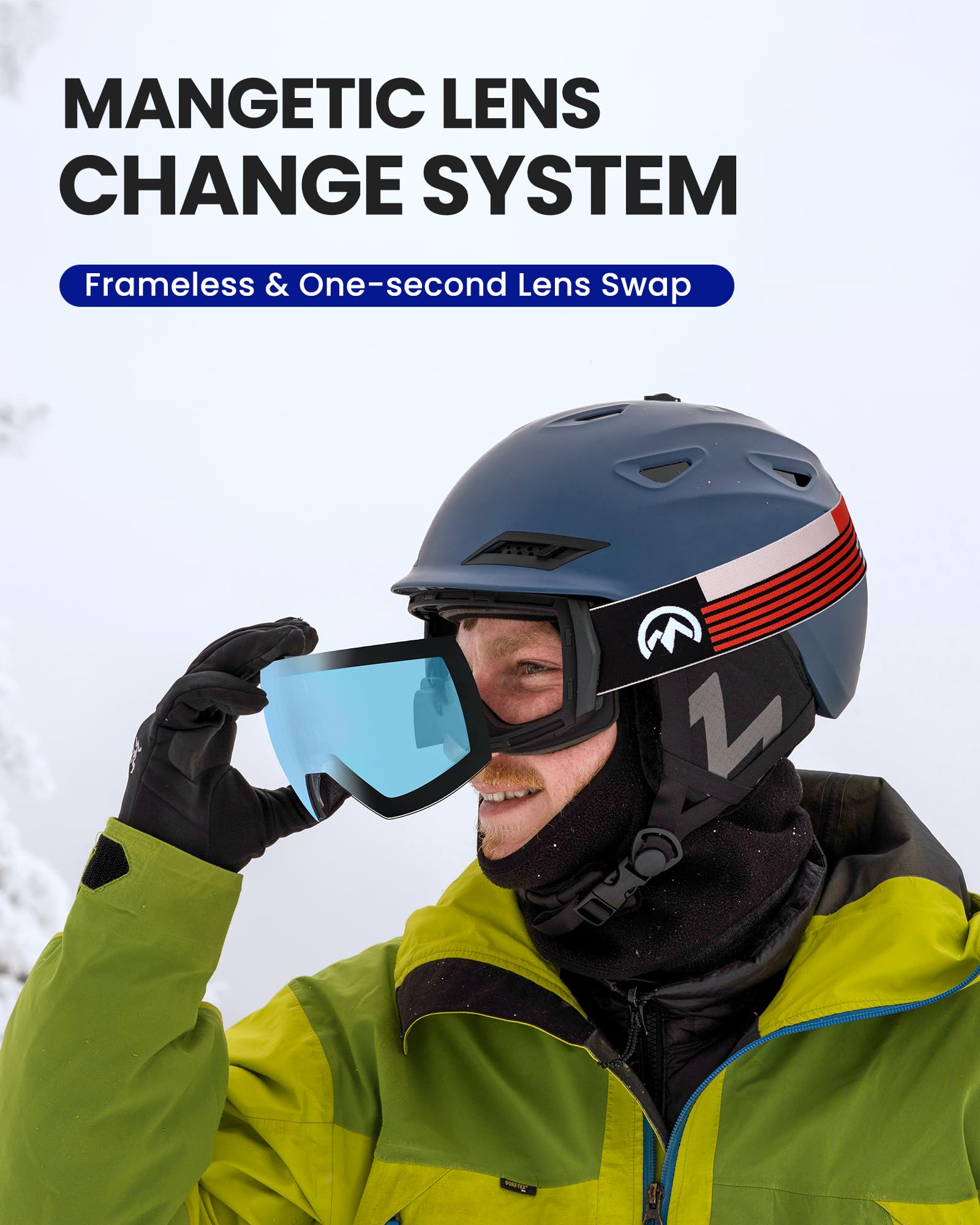 OutdoorMaster Ultra Ski Goggles Lens by ZEISS, OTG Snowboard Goggles Anti-fog Wide View, Magnetic Interchangeable Lens, Snow Goggles