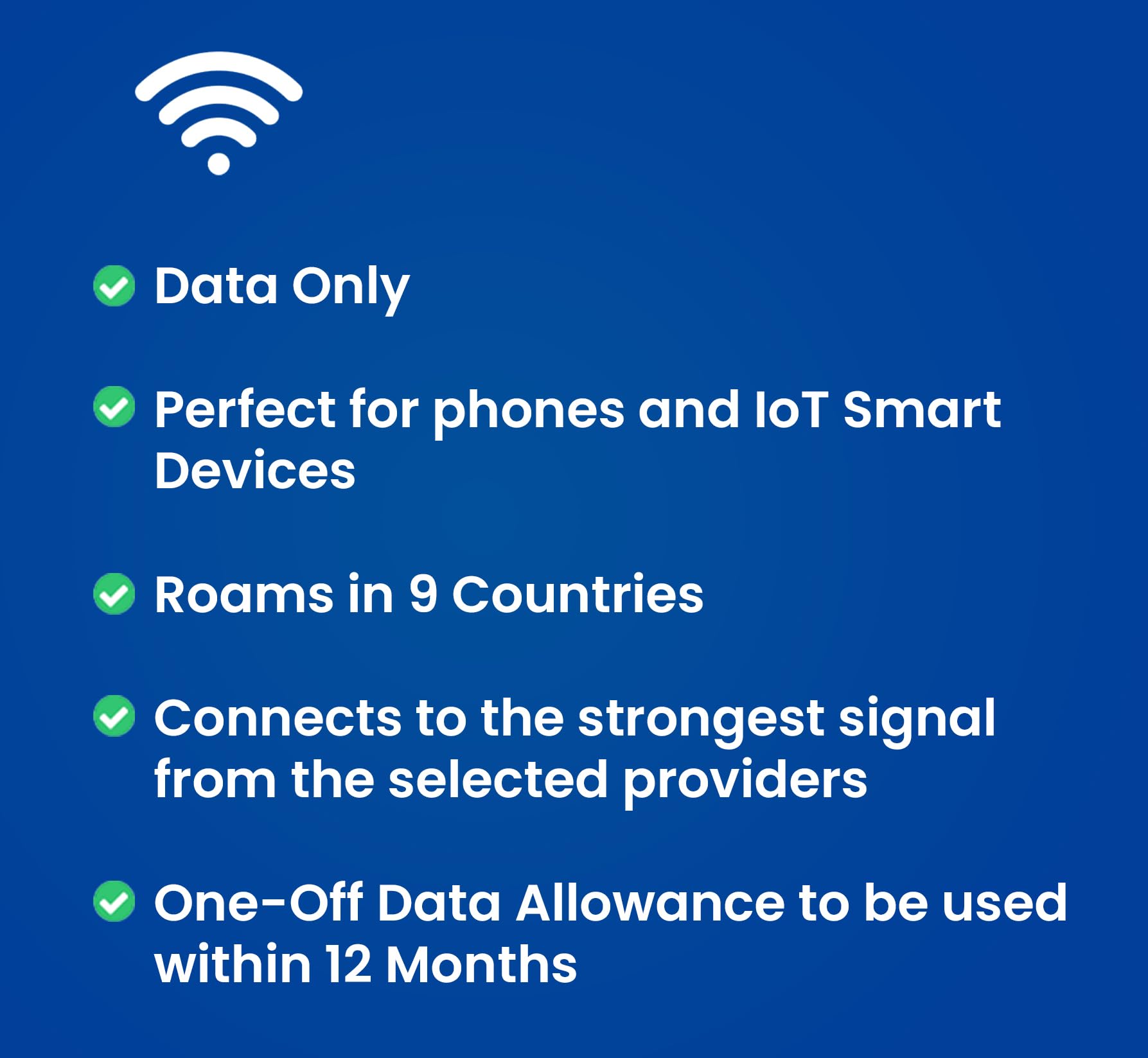 Sim de datos de roaming multired del Reino Unido y la UE. Se conecta automáticamente a la señal más fuerte para proporcionar la mejor conexión en la ubicación (cubo de datos único durante 12 meses