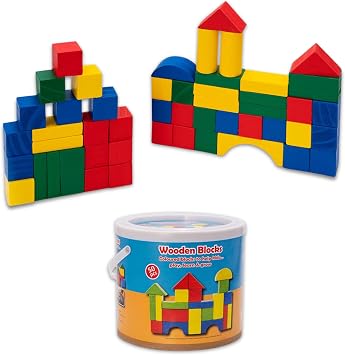 Adeptna 50pcs Construction Wooden Colourful Building Blocks Child Children Kids Toy Fun Educational Bricks
