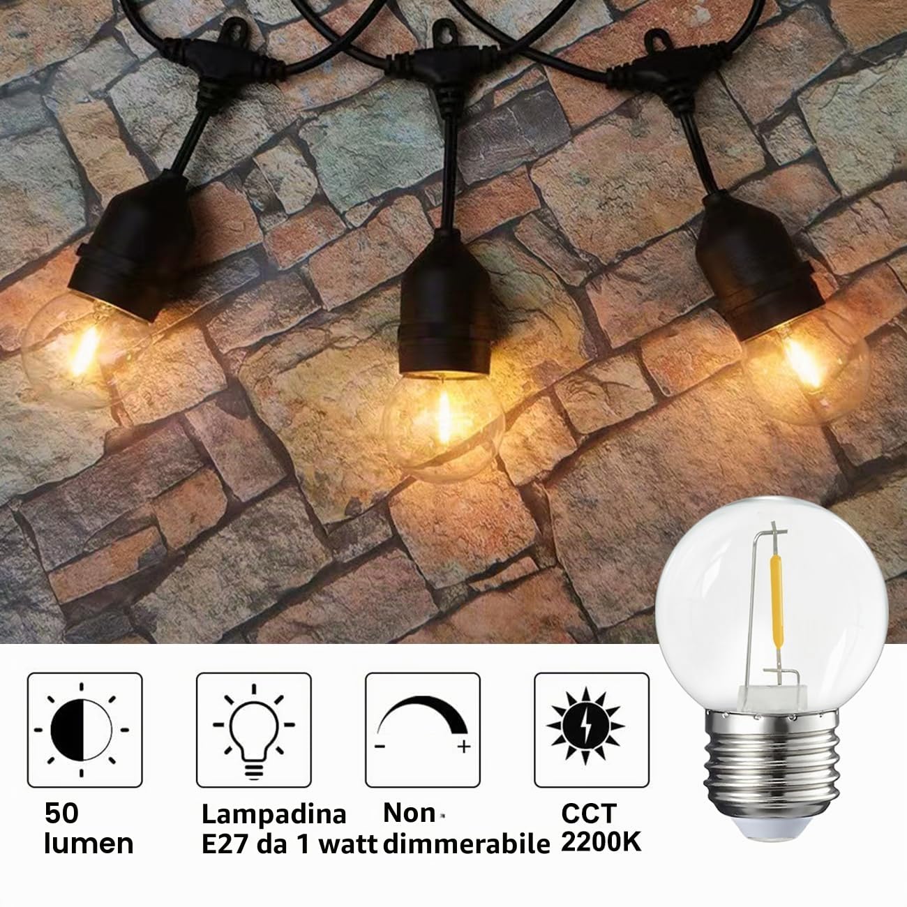 Confezione da 40 lampadine a LED E27 G45 1W, sostituisce lampadine a incandescenza da 5 W, luce bianca calda 2700 K,155 lm, copertura in PC opaco, non dimmerabile