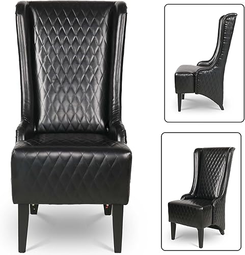 Miniatura 6 de Henf Silla decorativa tapizada con respaldo de ala de 22 pulgadas de ancho, silla de piel sintética, silla auxiliar moderna, silla de ocio, respaldo