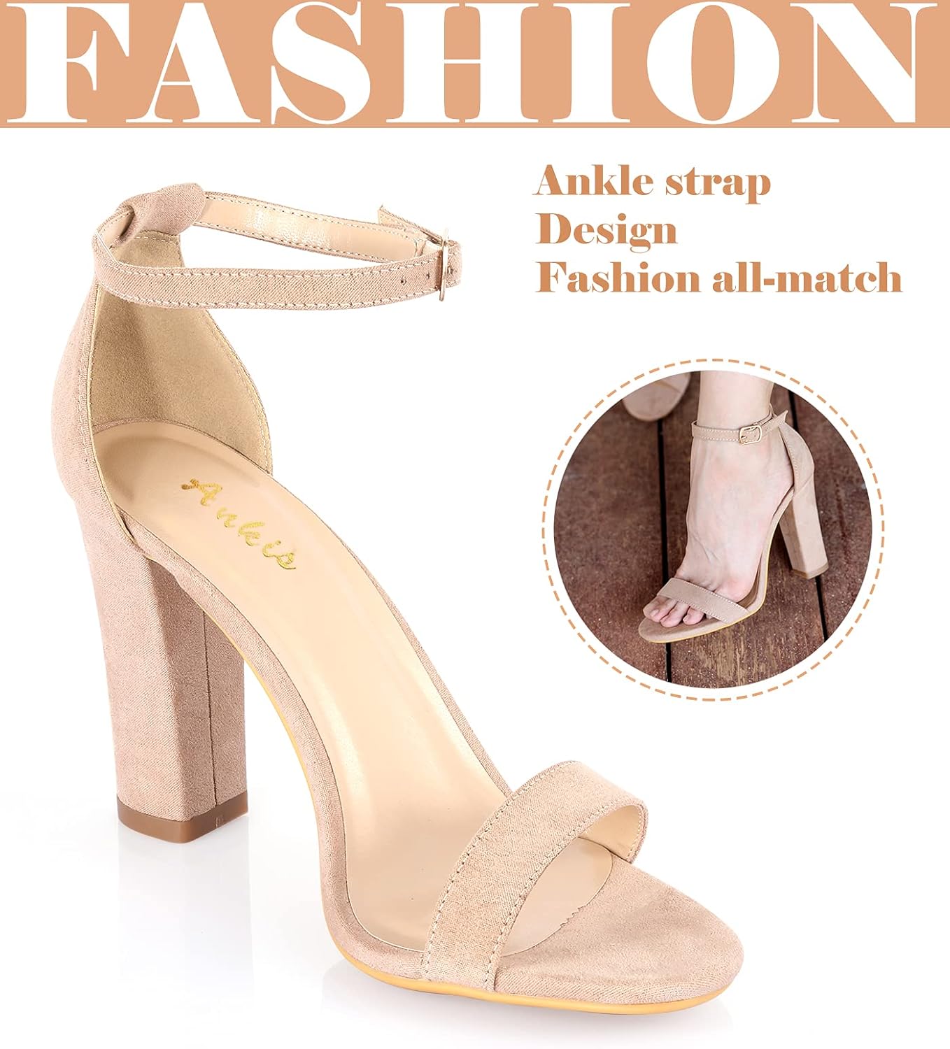 Ankis White Heels Wedding Shoes for Bride Women Chunky Heels Pearl High Heels Heeled Sandals 4 Inch - Image 5