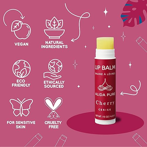 Miniatura 4 de ALIDA PURE Colección de bálsamo labial de cereza, juego vegano, sin cera de abejas, con aceite orgánico de jojoba y aguacate, vitamina E, hidratante
