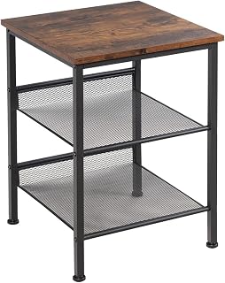 Multigot 3-Tier Side Table, Industrial Sofa End Table with Adjustable Mesh Shelves, Metal Frame Bedside Nightstand for Living Room Bedroom Office