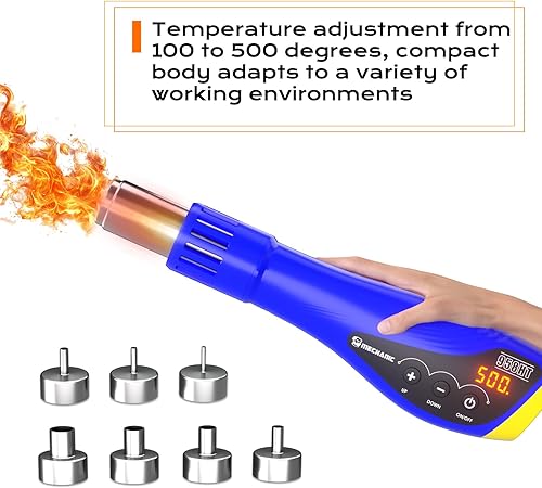 Miniatura 6 de Mini Heat Gun for Crafting - Small Heat Gun for Shrink Tubing, Soldering, Vinyl Wrap, Resin Art - Digital Temperature Control Hot Air GunIncludes
