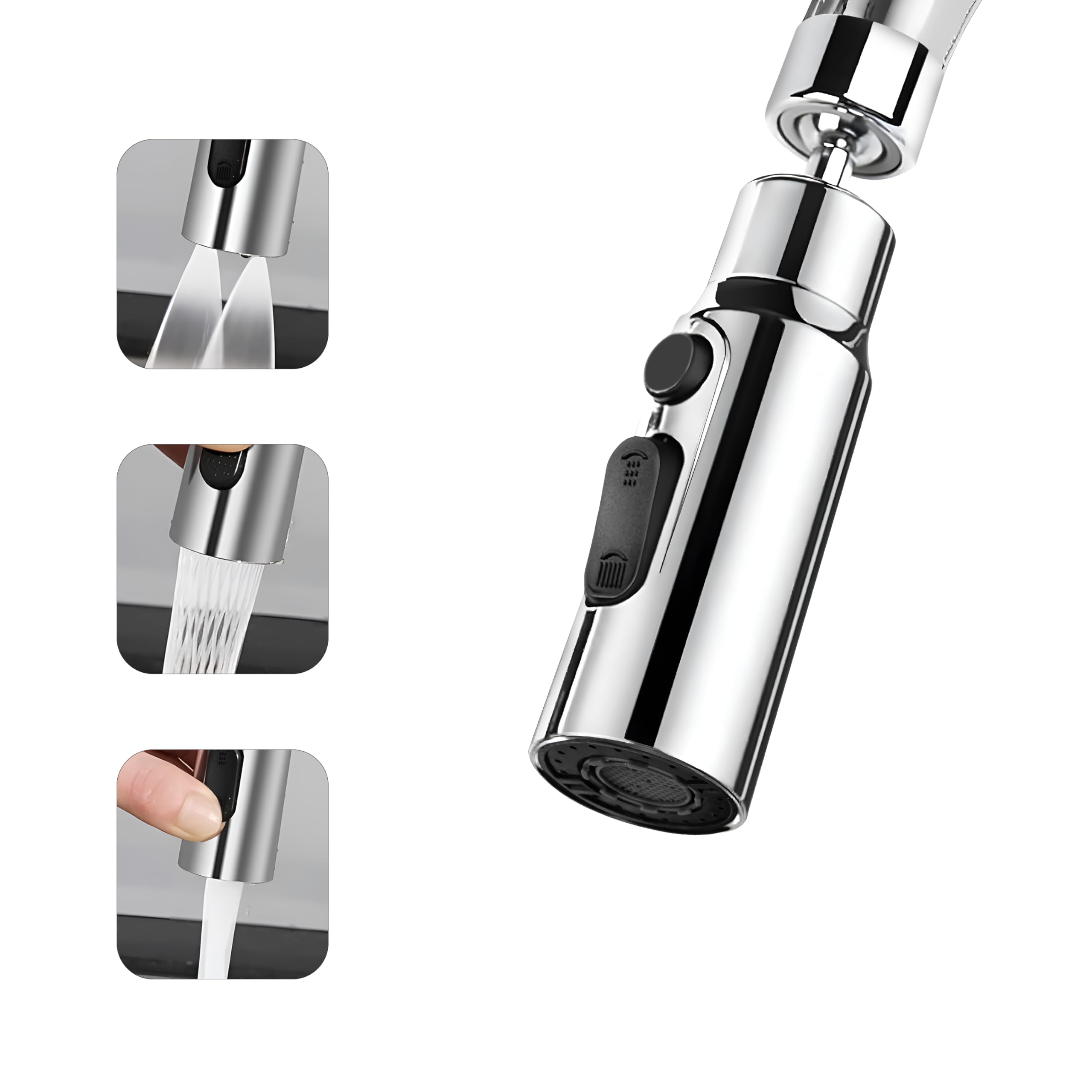 Plantex Full Brass Water Saving Nozzle for Kitchen Tap/Water Tap Extension with 3 Anti-Splash Modes/Up to 80% Water Saving/Fits F22 and M24 mm tap- (Chrome)