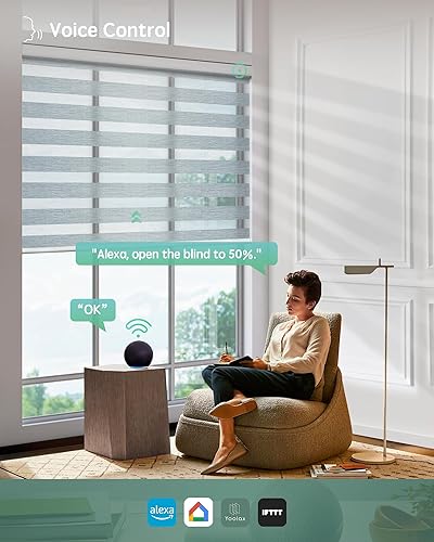 Miniatura 12 de Persianas de cebra motorizadas Yoolax compatibles con Alexa, persianas motorizadas con control remoto, persianas eléctricas inteligentes automáticas