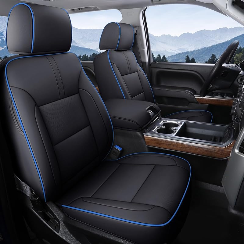Capa de Banco para Chevy Silverado e GMC Sierra Coverado em Couro Sintético Blueline, Conjunto Completo para 1500, 2500HD e 3500HD