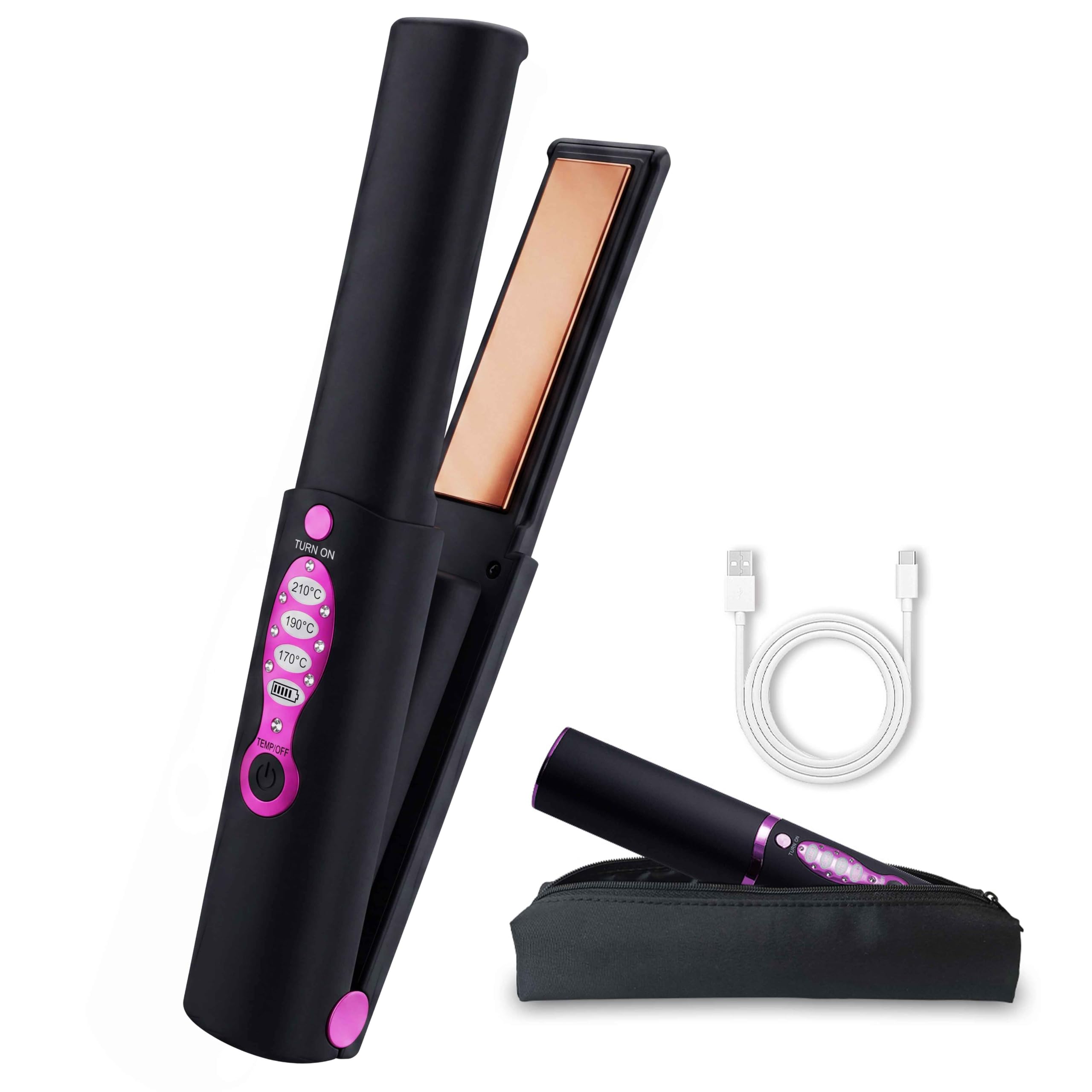 Cordless Hair Straightener Titanium Mini Flat Iron for Short Hair and Pixie Cuts