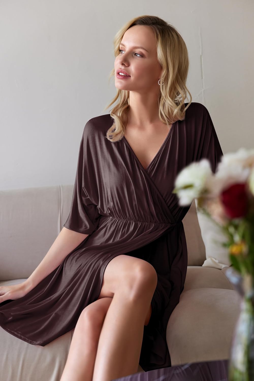 Ekouaer 3 in 1 Labor/Delivery/Hospital Gown 2 Pack Maternity Dress Nursing Nightgown Sleepwear - Image 2