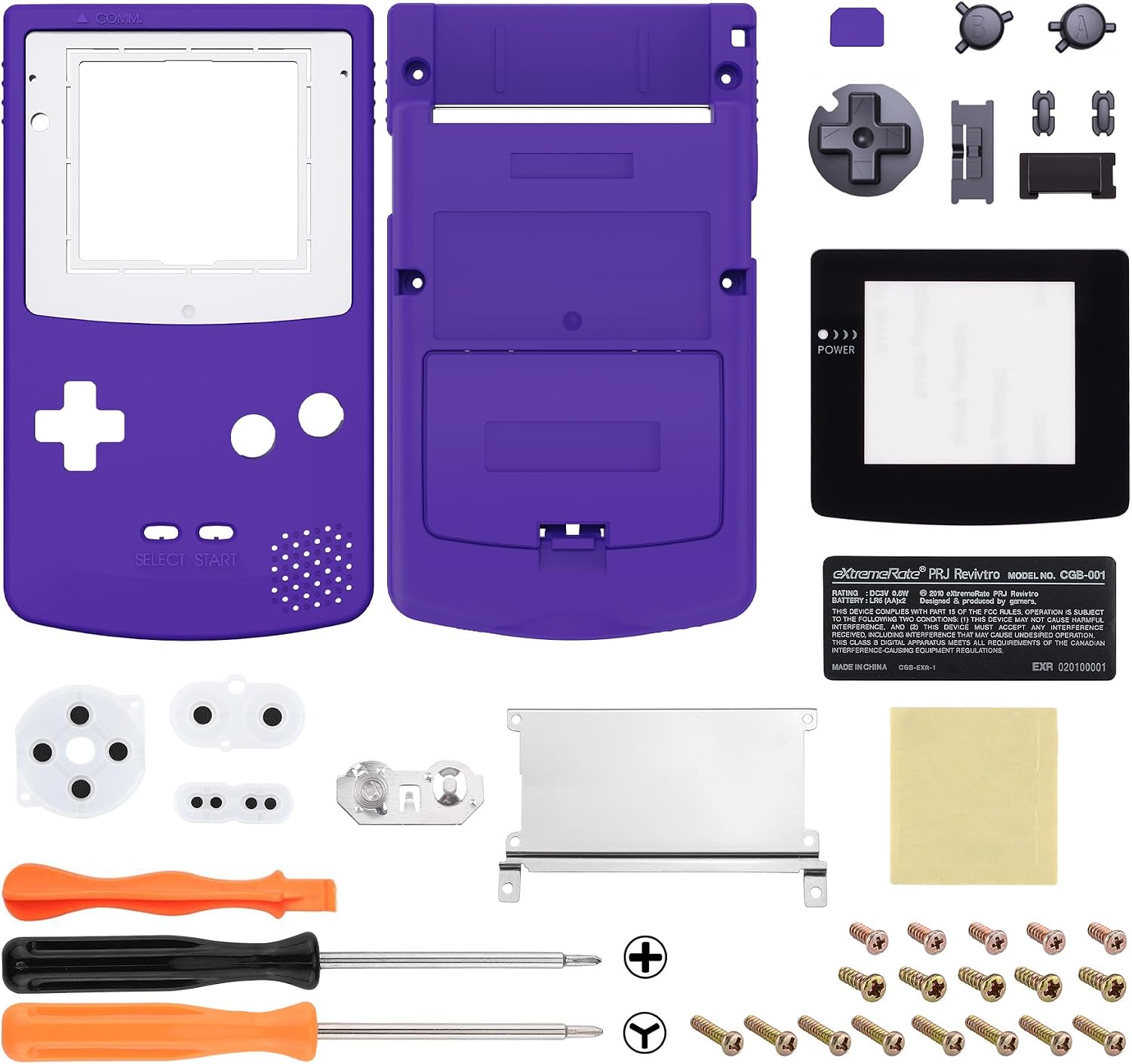 IPS Ready Upgraded eXtremeRate Purple Replacement Shell Full Housing Cover & Black Screen Lens for Gameboy Color – Fit for GBC OSD IPS & Regular IPS & Standard LCD – Console & IPS Screen Without image 3