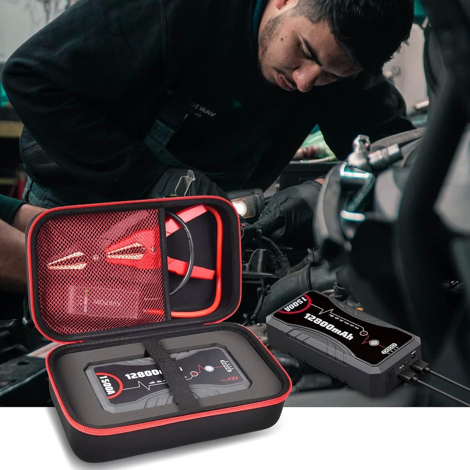ANKHOH Carrying Case Compatible with NEXPOW Car Jump Starter, Fits for 1500A Peak 12800mAh Battery Starter Q10S/ T11F, Portable Storage Box for Car Battery Charger and Jumper Cables (Case ONLY)