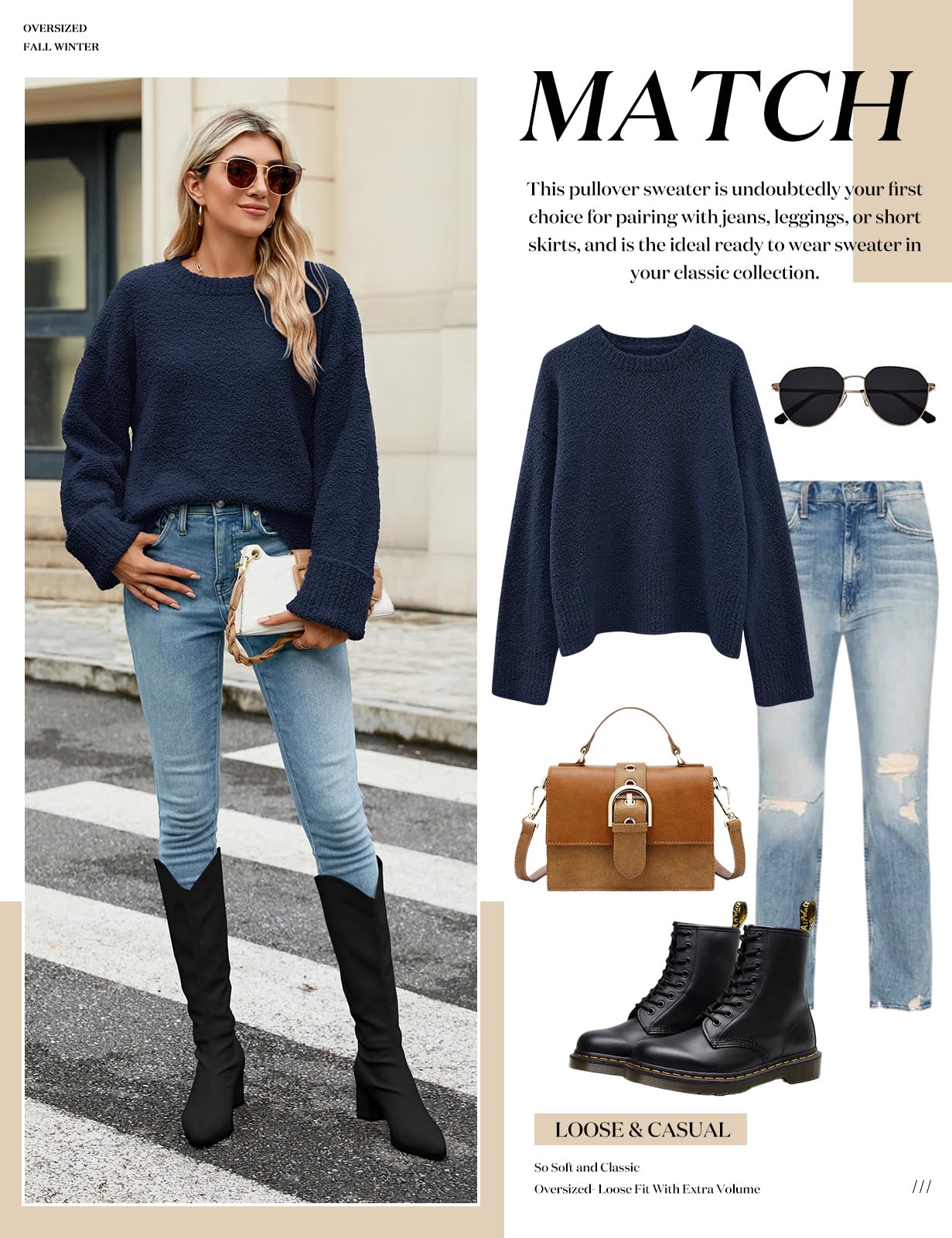 heekpek Maglione Donna Invernale Girocollo Caldo Maglia Donna Manica Lunga Morbido Casual Sciolto Maglione a Maglia Oversize Tops Autunno