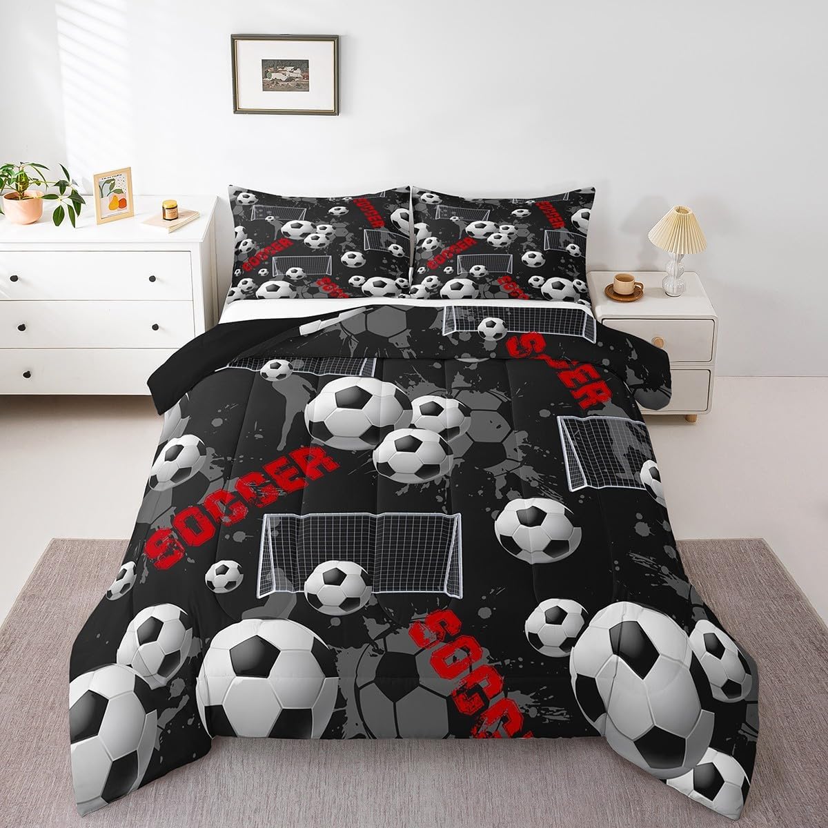 Erosebridal Soccer Quilt Full Size Football Bedding Set for