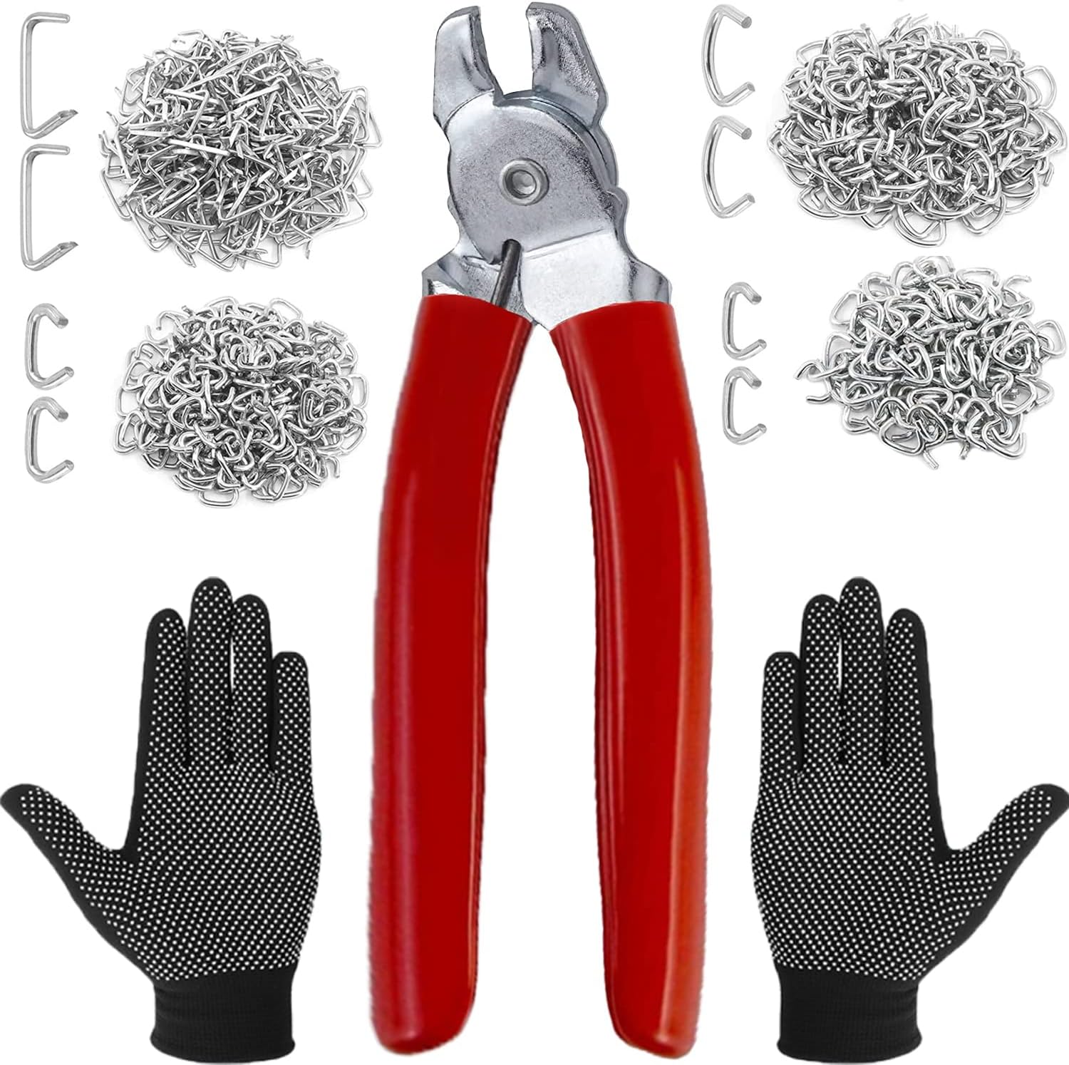 480Pcs 3/4" 1/2" 3/8" 1" Galvanized Hog Rings with Bent Hog Ring Pliers Assortment, Professional Upholstery Hog Rings Installation Kit for Bungee Shock, Cords, Animal Pet Cages, Bagging