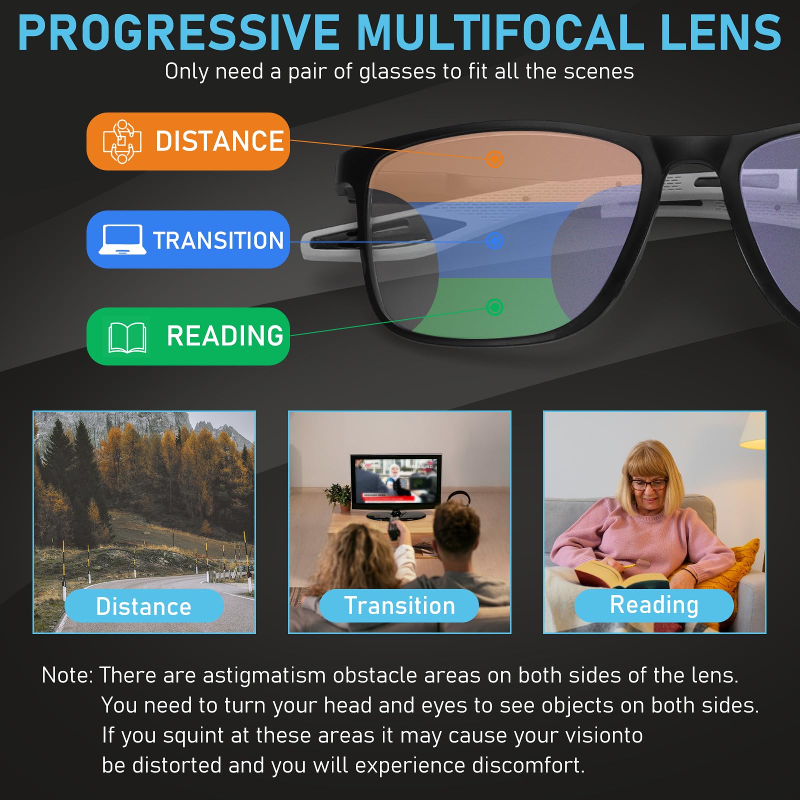 BLOEXCLU - 4 gafas de lectura progresivas, multifoco, para hombres y mujeres, TR90, estilo deportivo, antiluz azul, lector de ordenador