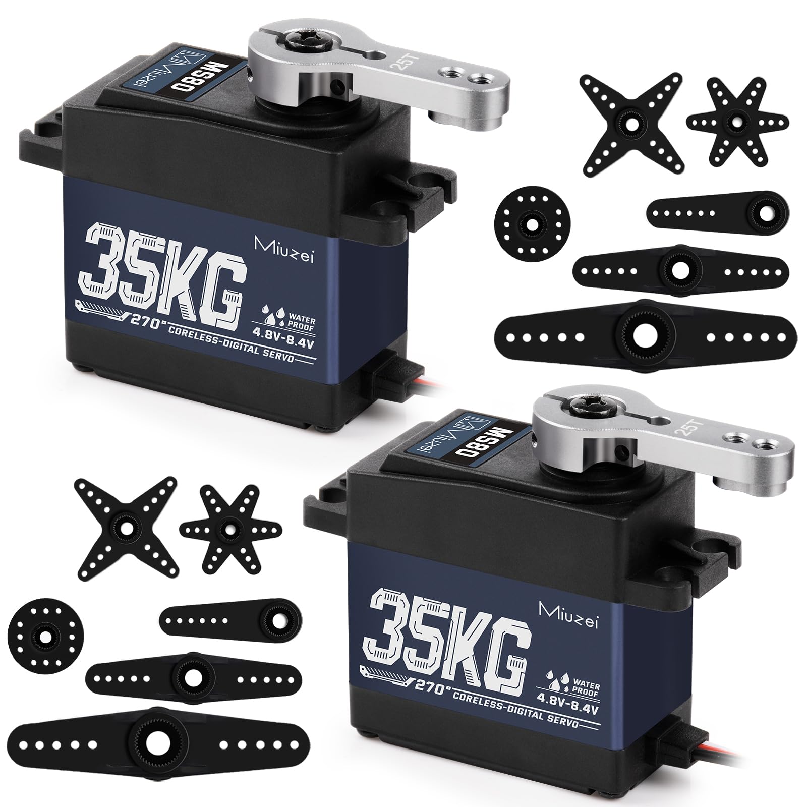 35kg High Torque RC Servo, Miuzei Coreless Servo Motor Metal Gear Digital Stainless Steel Gear Waterproof for Arduino 1/8 1/10 RC Crawler Car Robotic