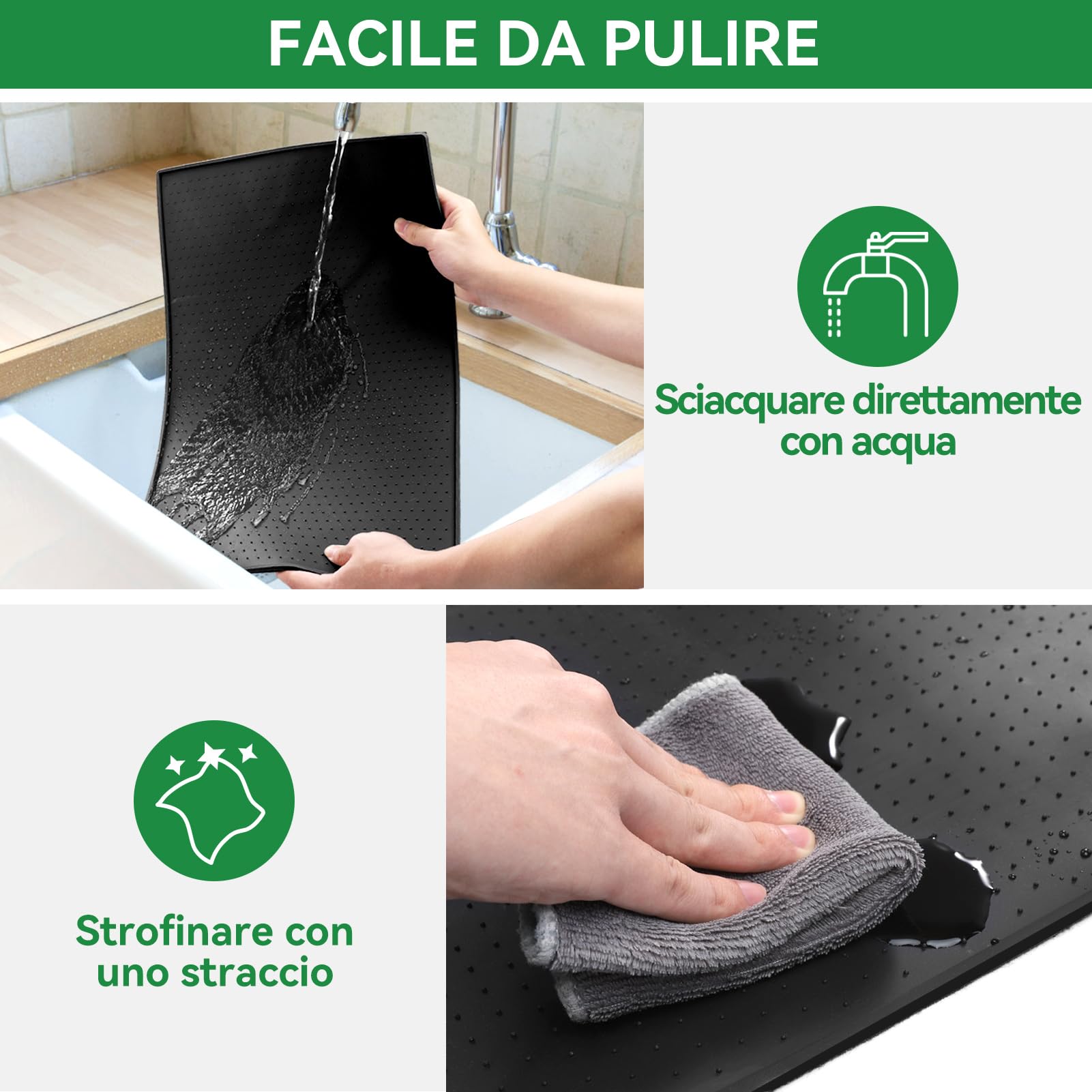 Tappetino per Macchina da Caffè, Tappetino in Silicone 48x30cm con Bordo Rialzato, Protezione Piano di Lavoro, Compatibile con De Longhi Magnifica, Philips LatteGo, Siemens EQ6 (Nero)