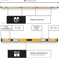 Vista 5 de MOTORHEAD Nivel Digital Inteligente SMART de 48 Pulgadas 0°-360°, Pantalla LCD, Alertas Audibles, Resistente al Agua, Polvo y Golpes, Base