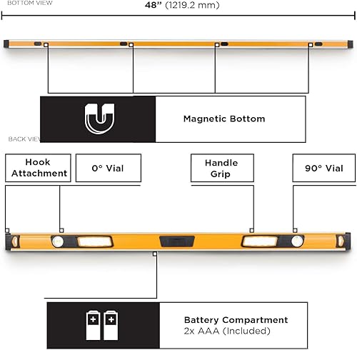 Miniatura 5 de MOTORHEAD Nivel Digital Inteligente SMART de 48 Pulgadas 0-360, Pantalla LCD, Alertas Audibles, Resistente al Agua, Polvo y Golpes, Base Magnética,