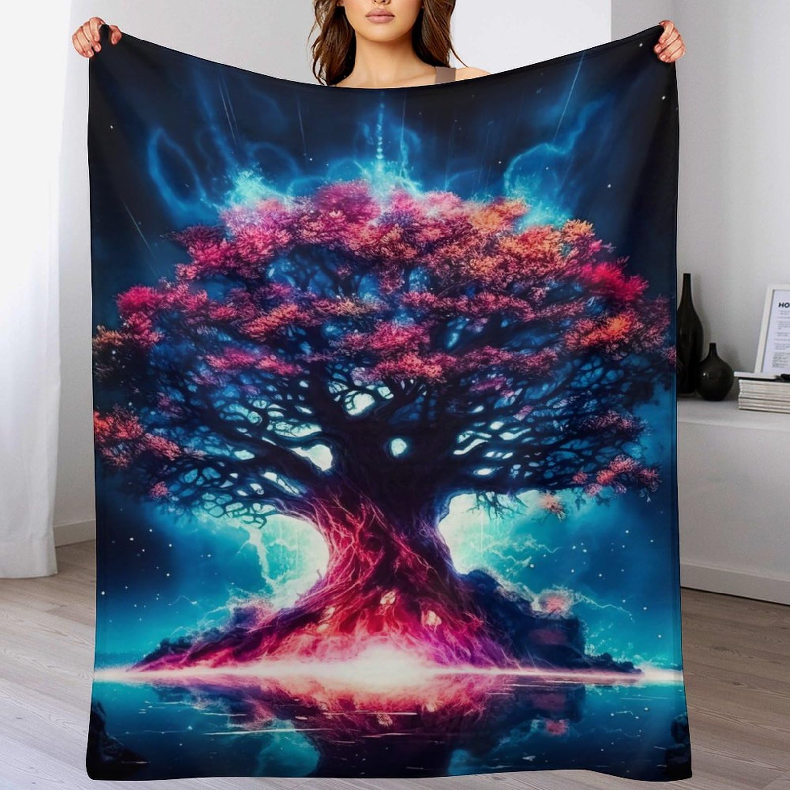 Couverture Polaire Arbre de Vie Cosmique 180x200cm pour lit et grand sofa