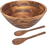 AIDEA Acacia Wood Salad Bowl Set - 12.5" Large Wooden Serving Bowl with Spoon & Fork for Salads, Fruits, Pasta