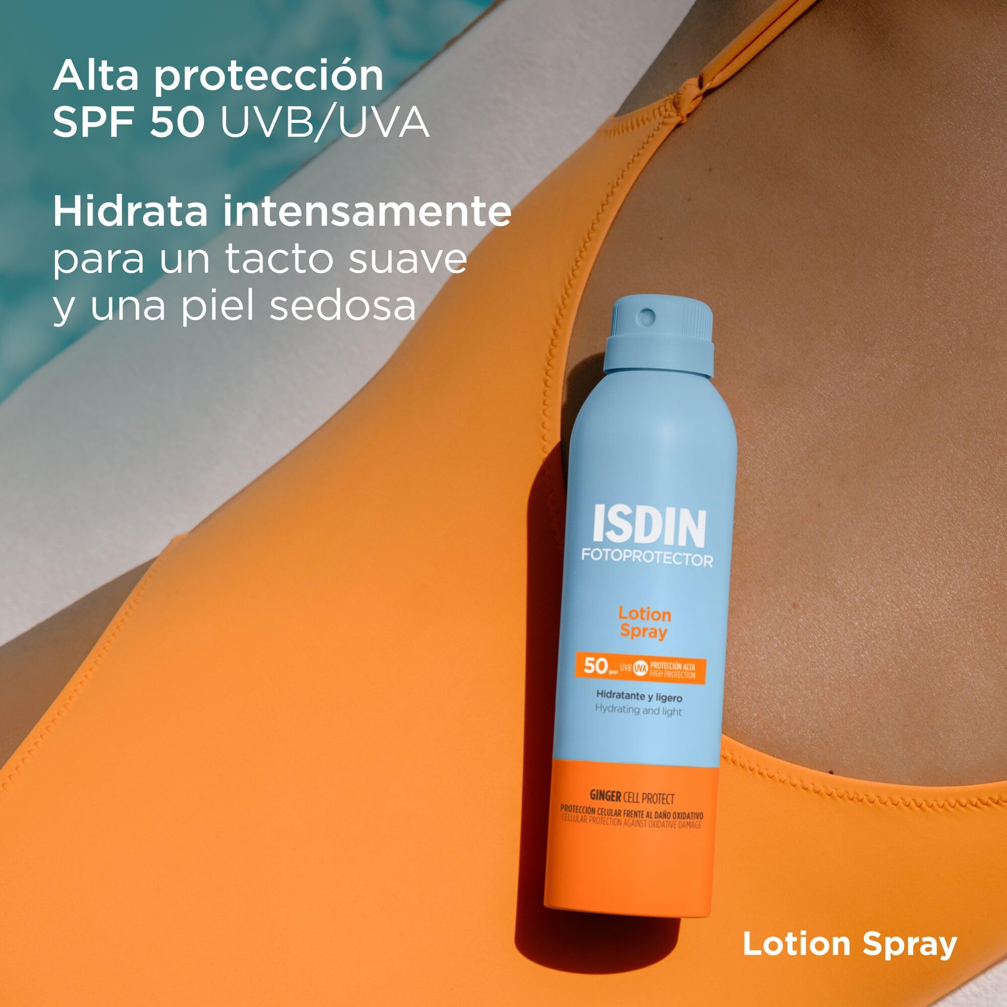 IISDIN Fotoprotección Lotion Spray SPF 50, Protector Solar Corporal Ligero en Loción, de Absorción Inmediata que Hidrata la Piel Intensamente, 250 ml