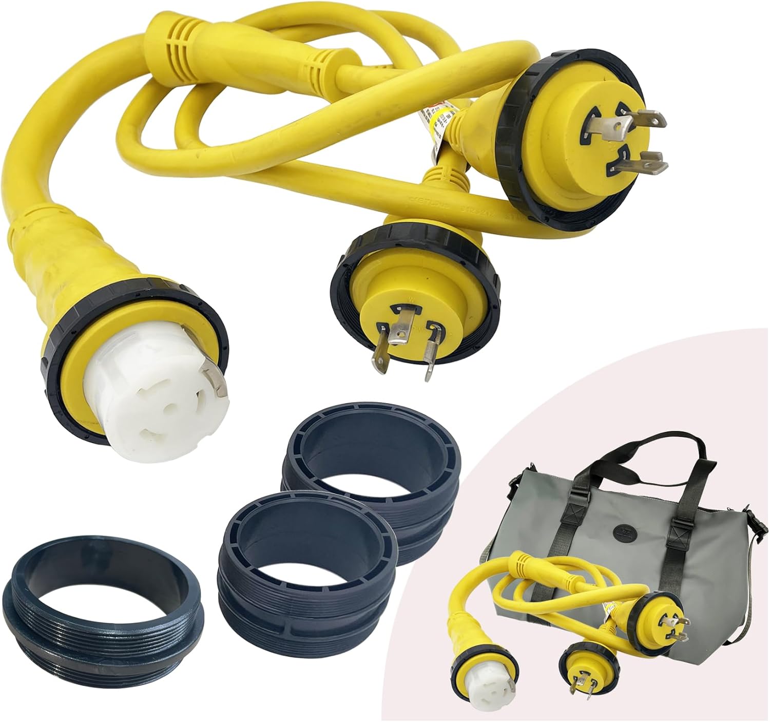 Marine Shore Power Cord Reverse Y Adapter 2X L5-30P to SS2-50R Cord Splitter Dual 30A 125V Male Plug to One 50A 125/250V Female Connector, 5.5FT