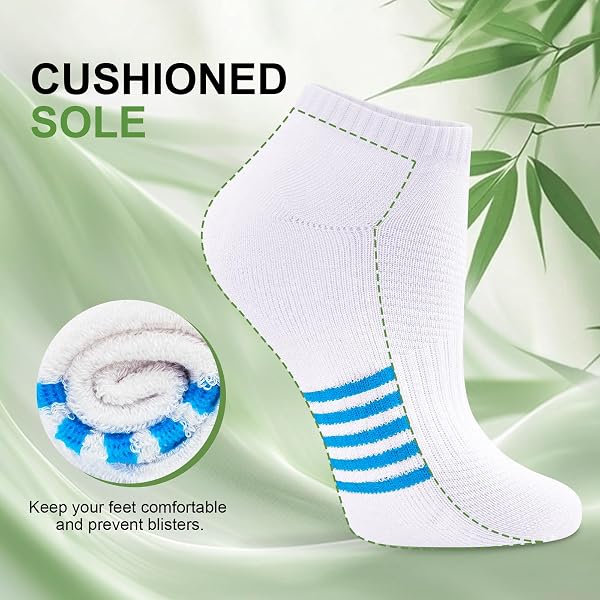 Ankle Socks for Women, 6/12 Pairs Bamboo Viscose Breathable Cushioned Moisture Wicking Athletic Running Casual Low Cut Socks - 5