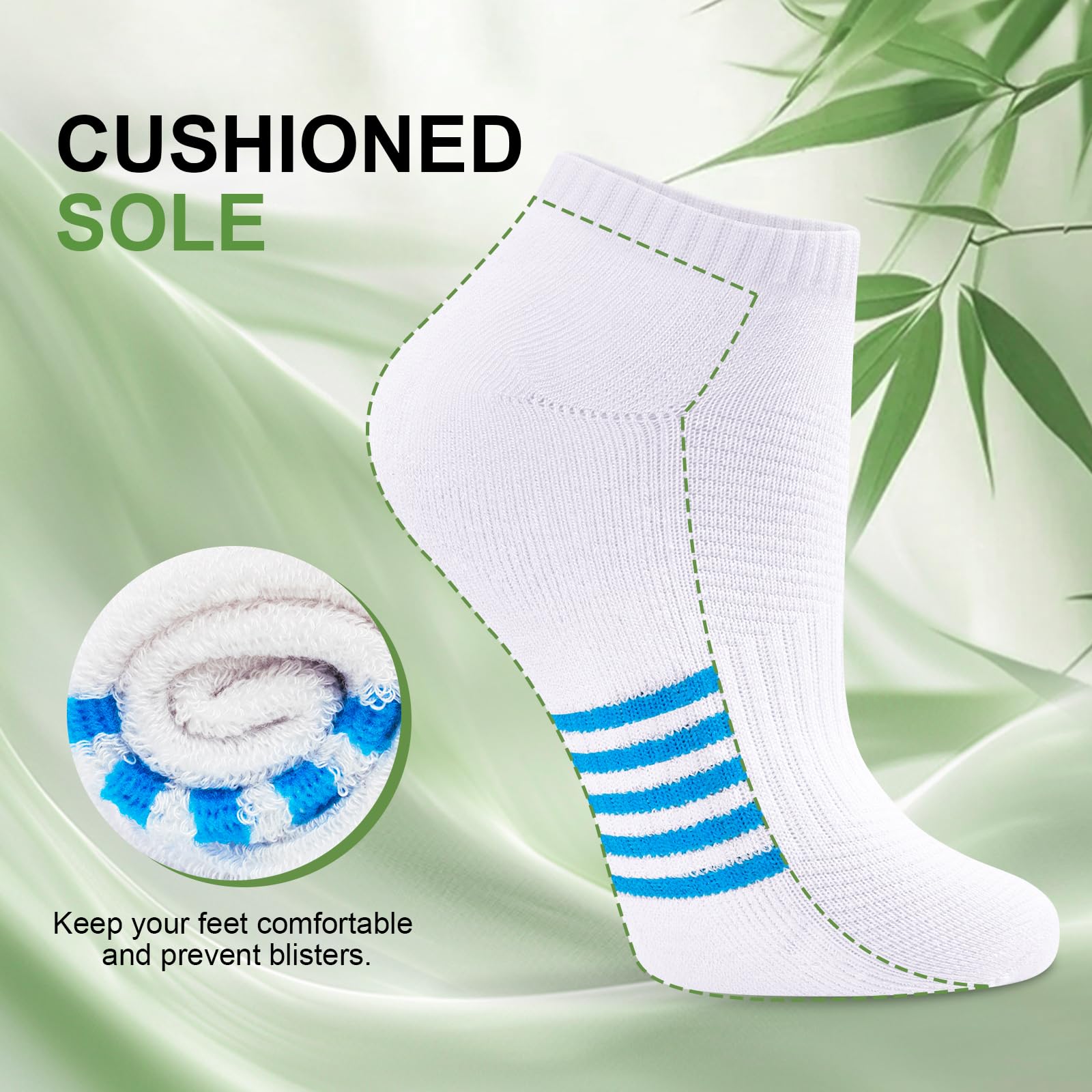 Ankle Socks for Women, 6/12 Pairs Bamboo Viscose Breathable Cushioned Moisture Wicking Athletic Running Casual Low Cut Socks - 5