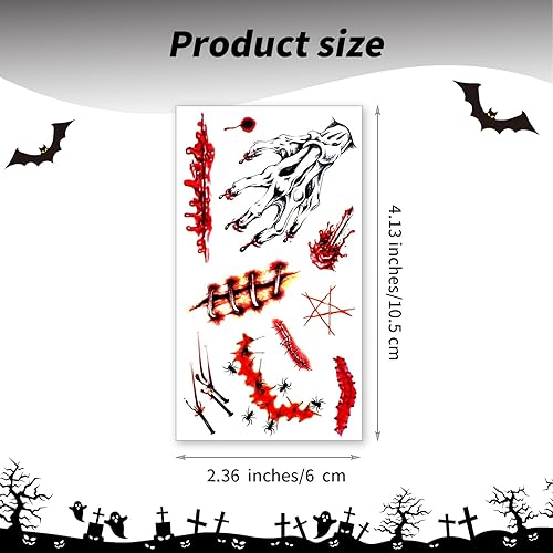 Miniatura 2 de Sibba Calcomanías temporales de tatuaje, 20 piezas de maquillaje de Halloween, disfraz de sombras faciales, accesorios de susto, heridas realistas