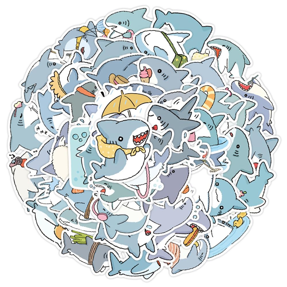 Cute Shark Vinyl Stickers, 50 PCS Waterproof Cartoon Shark Decals for Laptops, Scrapbooking, Journals, Water Bottles, Phones, Notebooks & DIY Decor — image 1