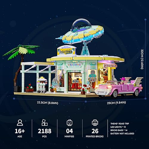 Miniatura 5 de Interstellar-Diner - Juego de 2188 piezas de iluminación para restaurante de carretera OVNI Drive-in, colección modular, luz LED, espacio de coche,