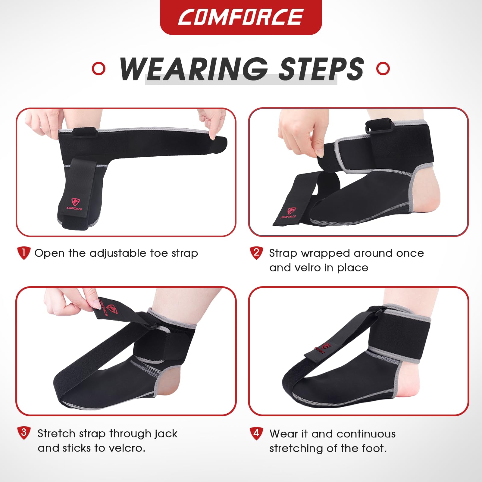 Calcetines de férula nocturna para fascitis plantar, soporte ajustable para fascitis plantar para caída del pie, tendinitis de Aquiles, espolón en el talón, alivio del dolor, color negro