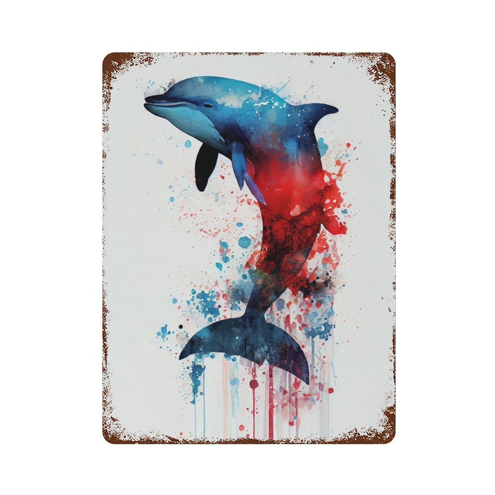 Dolphin Animal Vintage Rust Metal Sign 15.7"x11.8", Classic Wall Plaque for Basement, Hobby Room And Garage Decor