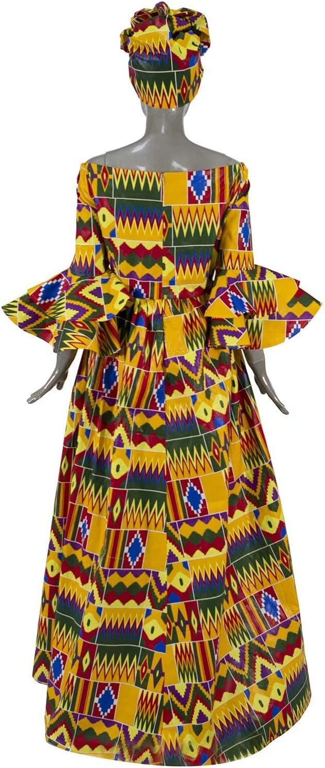 iooiooi Womens African Print Party Maxi Dress Tradition Dashiki Ankara Long Dress & Headwrap - Image 6
