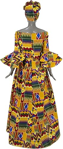 Miniatura 6 de iooiooi Vestido largo de fiesta con estampado africano para mujer, tradición, Dashiki Ankara y envoltura para la cabeza