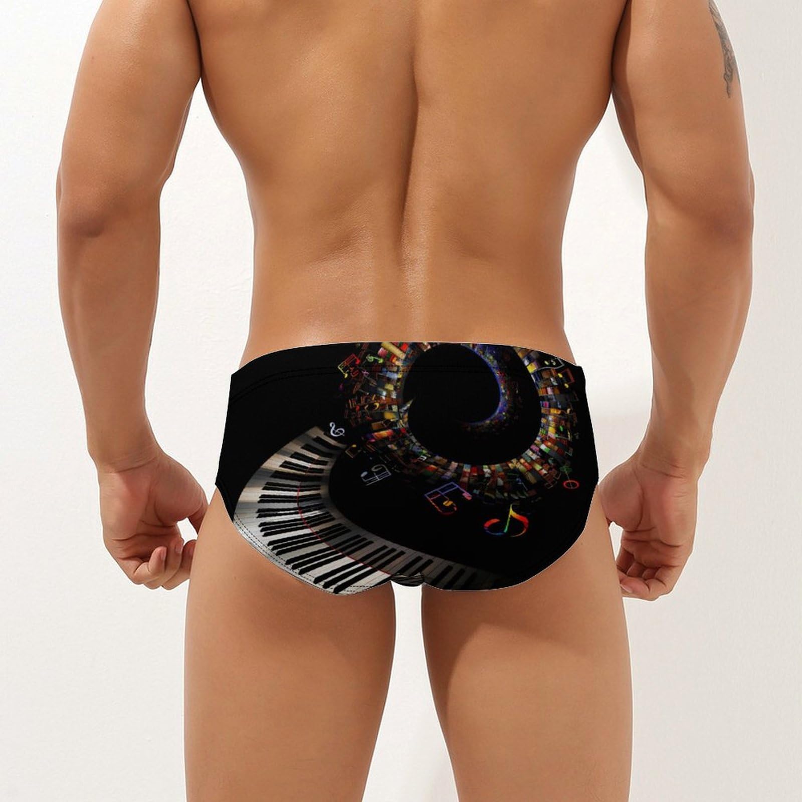 Colorful Music Note Piano Mens Swim Briefs Quick Dry Swim Trunk Bikini Underwear Swimsuit 2XL
