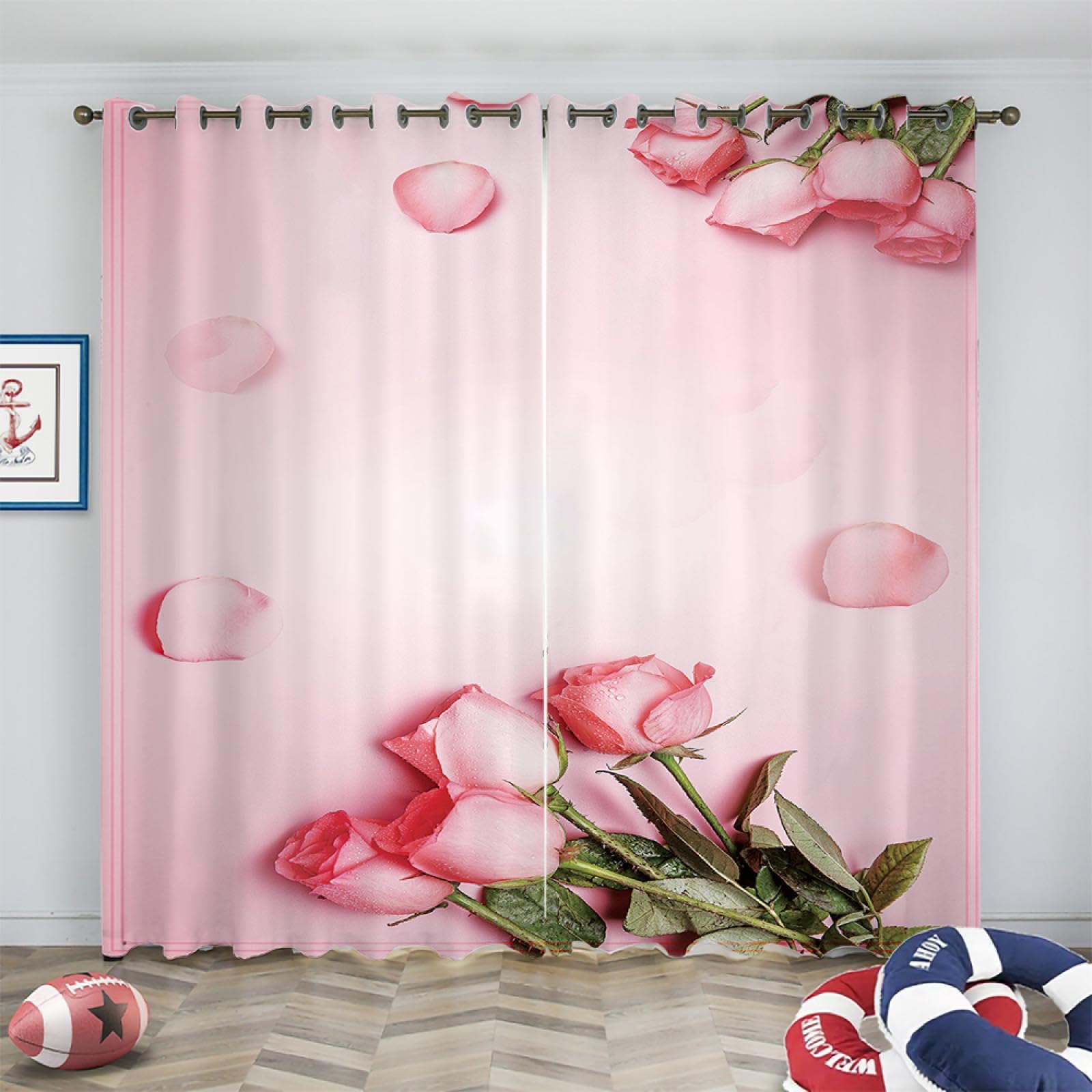 Różowy rumieniec kwiatowe zasłony dziewczęce kwiat róża zasłony zaciemniające zasłony izolacja termiczna do salonu domu zasłona okienna 280 x 250 cm (szer. x wys.) / 140 x 250 cm x 2