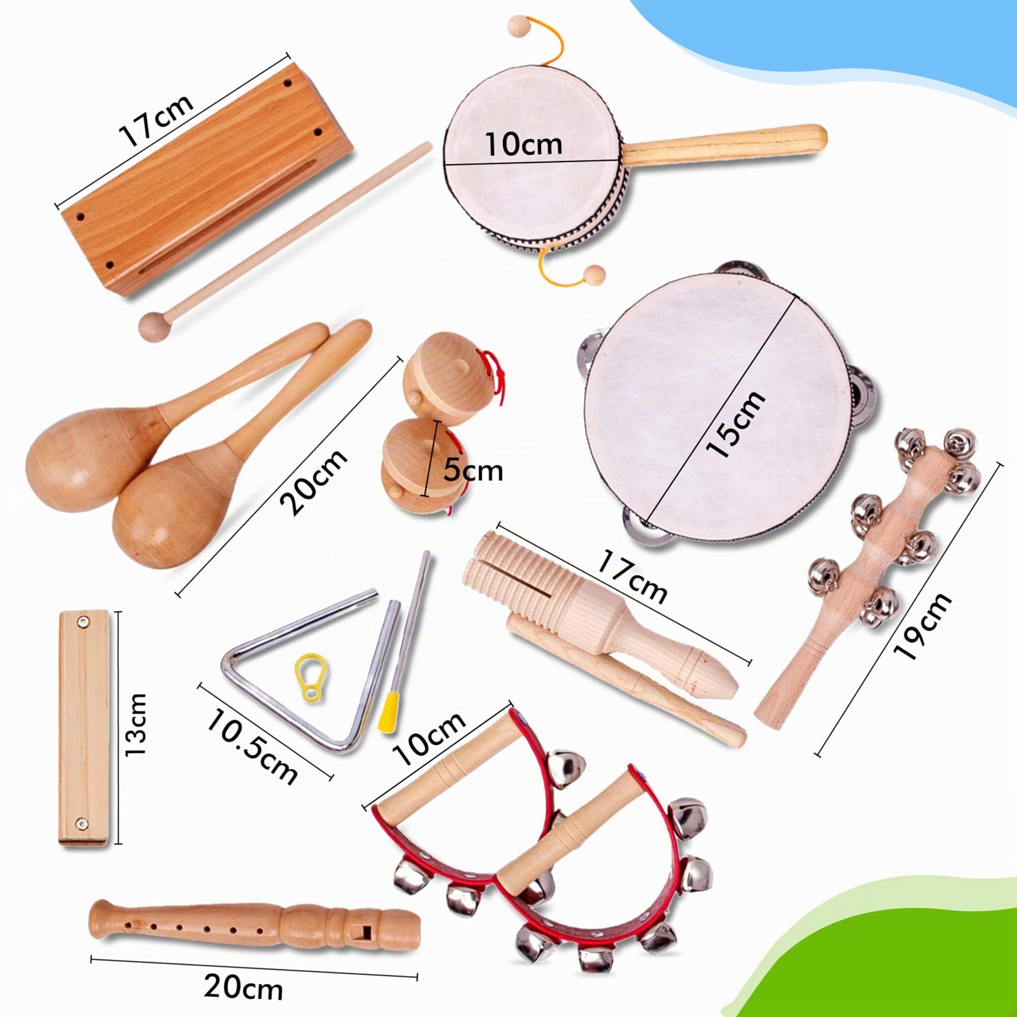 18-teiliges Musikinstrumenten Set aus Holz - Nachhaltiges Geschenk - Lernspielzeug - Geburtstag zu Hause - Montessori Spielzeug - Kinderspielzeug - Musik für Kinder