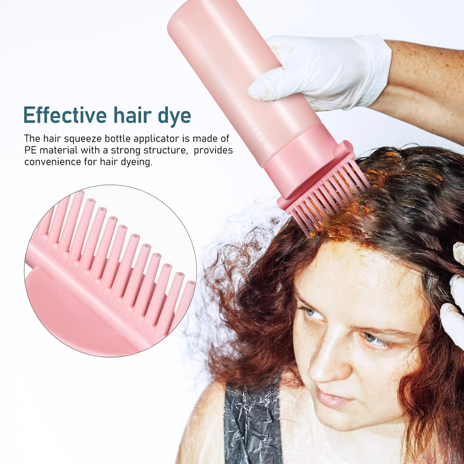 2 Pcs Root Comb Applicator Bottle PE Hair Dyeing Set