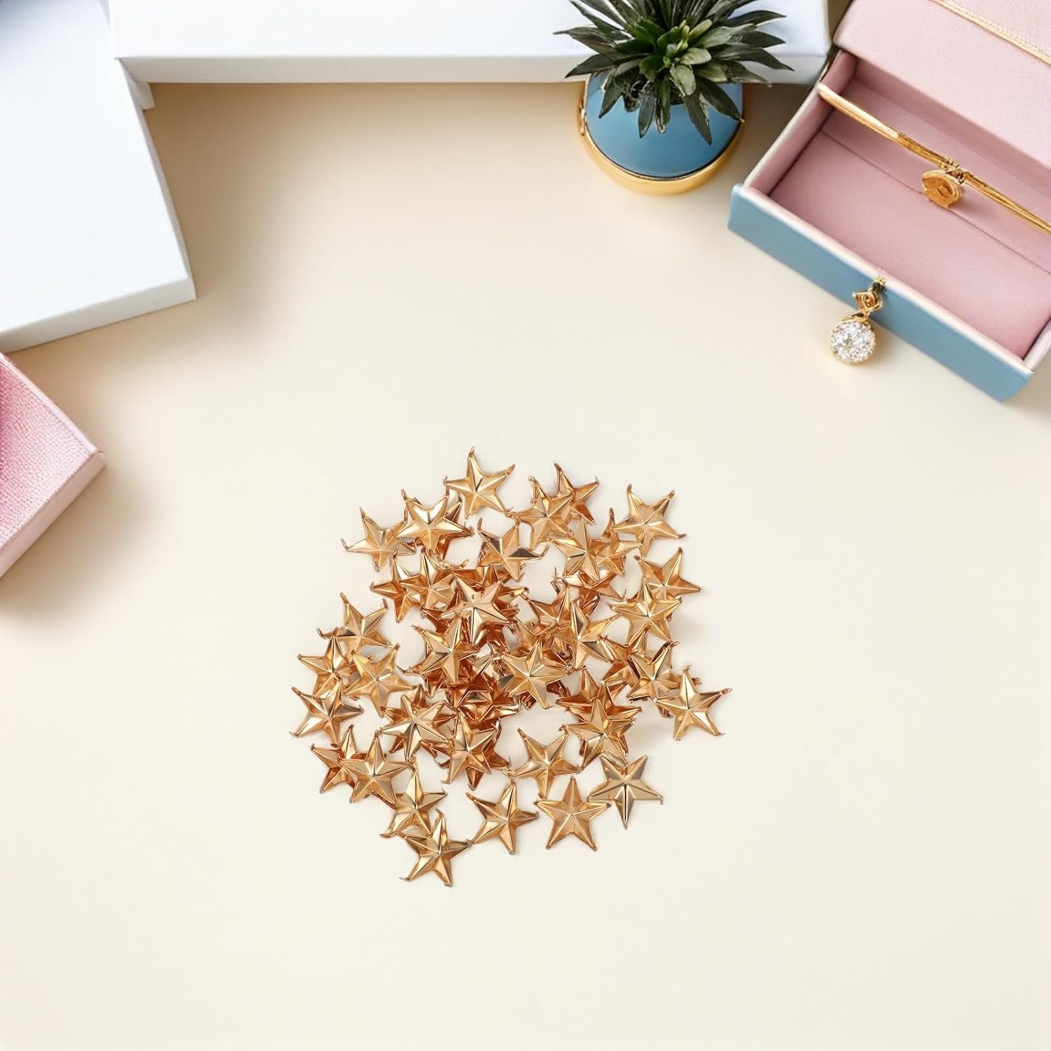 OHPHCALL 50pcs Star-Shaped Nail Studs 15mm Copper Decorative Claw Rivets for DIY Crafting Projects on Shoes and Clothing Accessories, Easy Installation, Unique Punk Rock Style in Golden